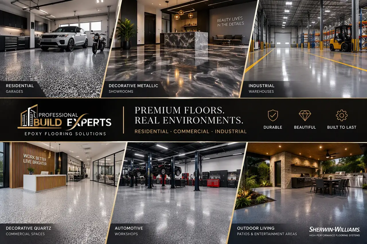 Professional Build Experts epoxy flooring project collage